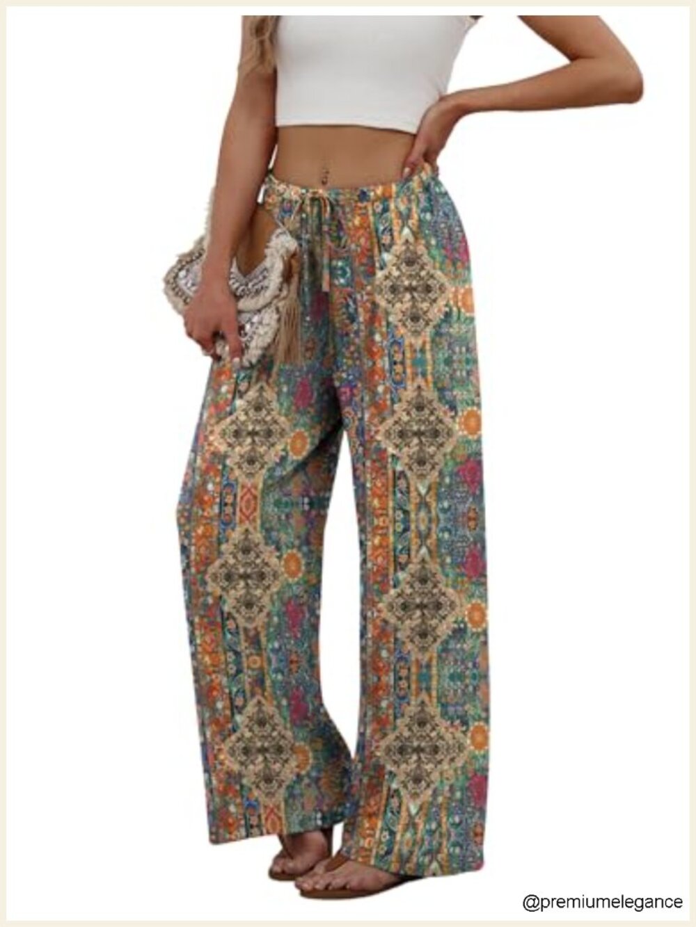 Wide Leg Palazzo Pants with Pockets Drawstring Elastic Waist Summer - Picture 3 of 4